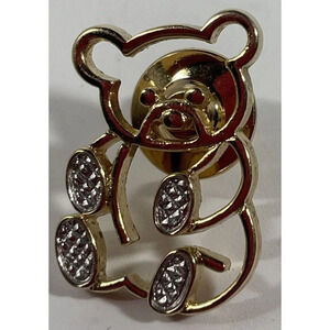 Vintage‎ Avon Teddy Bear Pin Brooch Gold & Silver Tone 1” Animal 1980’s